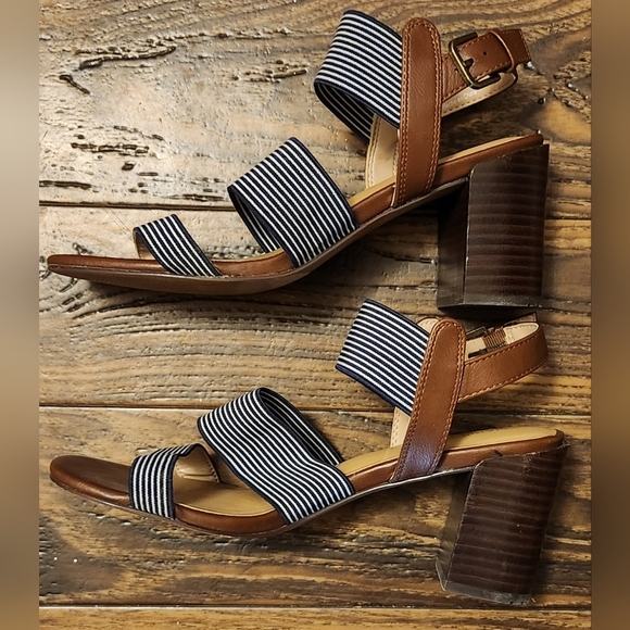 Market & Spruce Sassy Navy and White Striped Block Heel Size 7.5 - Picture 3 of 10